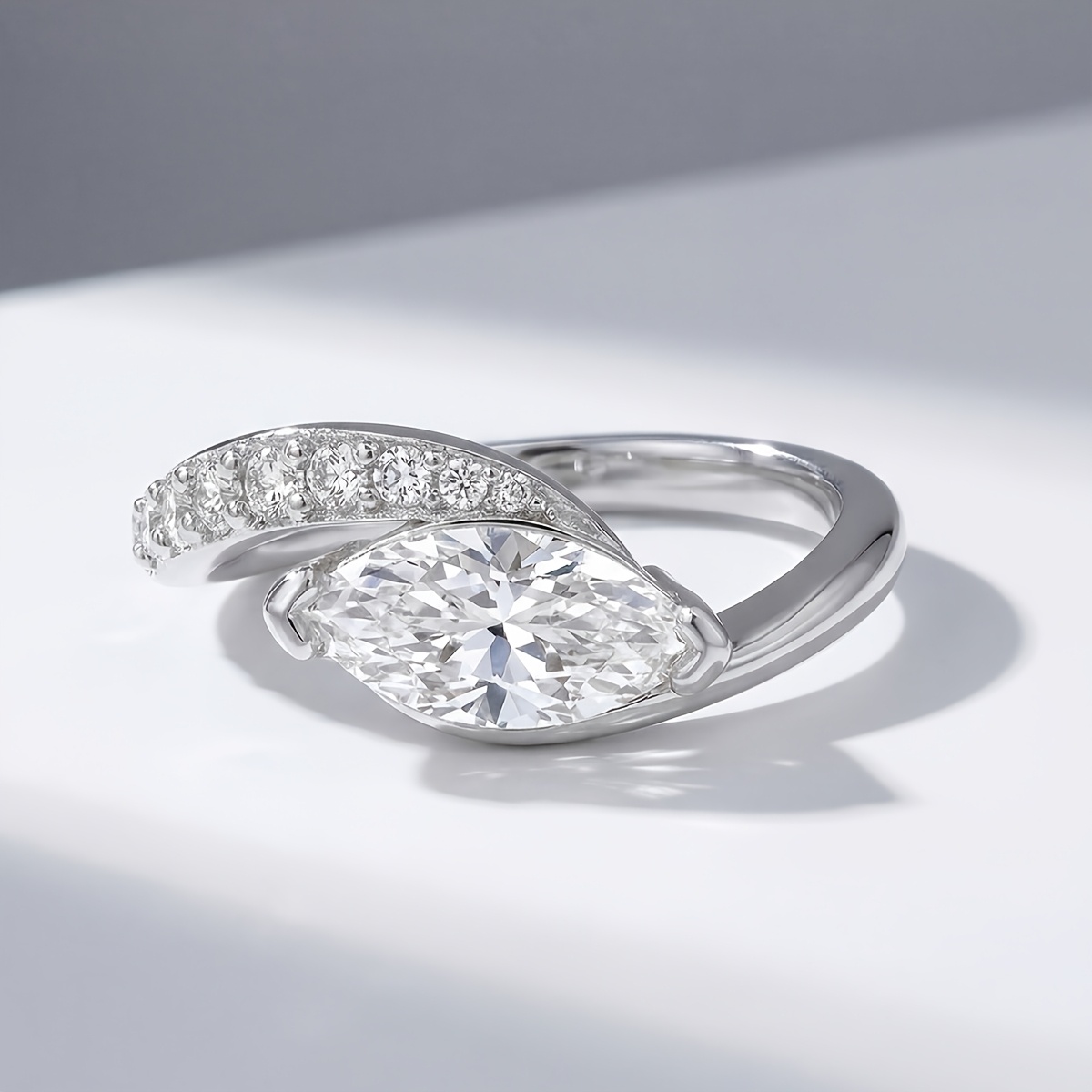Women's Twisted Arm Half-Inlaid Marquise Ring